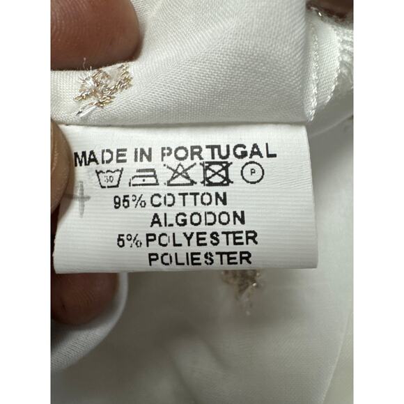 Vilagallo White Star Shirt Size 40 NWOT 3/4 Sleeve Cotton Blend Partial button - Picture 6 of 8